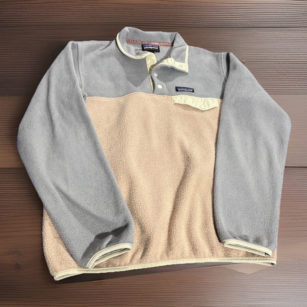 Patagonia Synchilla Fleece Pullover Snap Women's Small Colorblock Pink Gray VTG